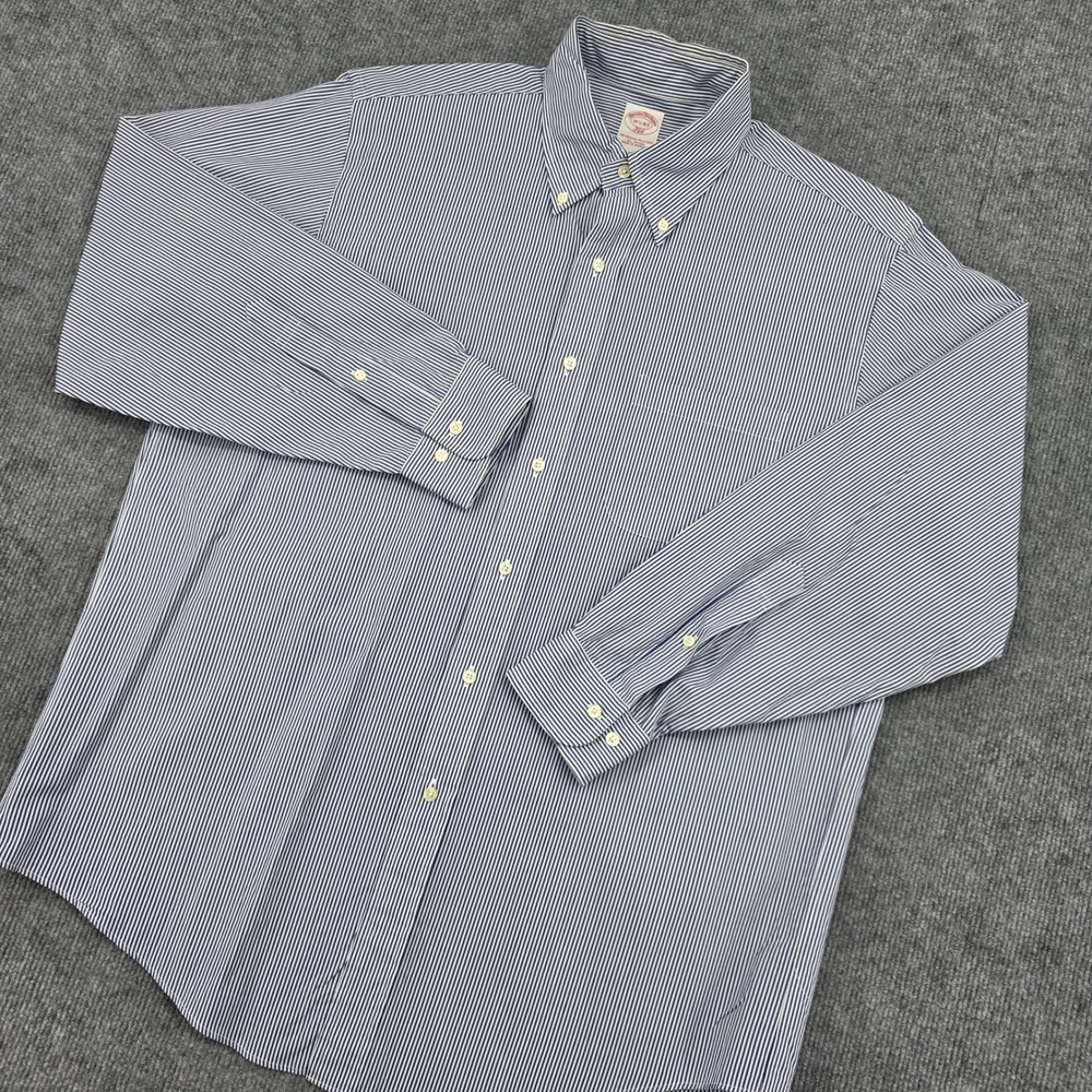 Brooks Brothers 346 Mens 16.5 4/5 Blue White Striped Button Down Shirt Cotton